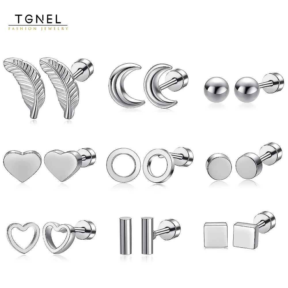 

Steel Stud Earrings For Women Men Geometry Screw Back Earrings 20G 6mm Pole Cartilage Piercing Jewelry Accessories