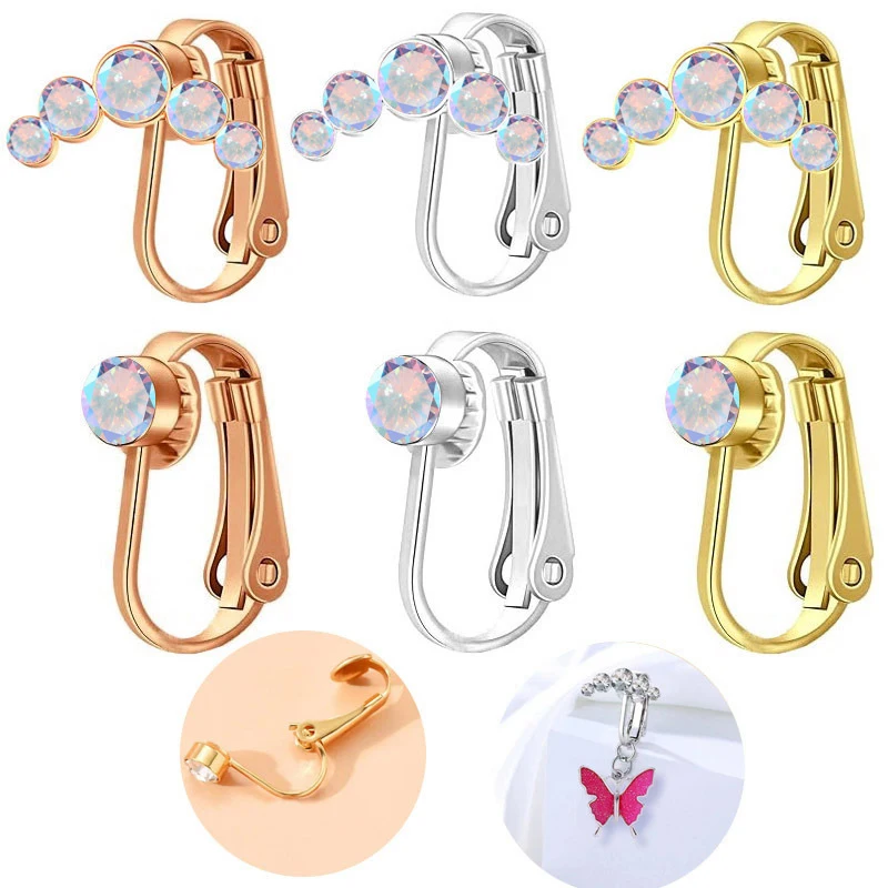 U-Shaped Faux Fake Belly Ring Stainless Steel Color Zircon Navel Clip For Women Sexy Fashion Non-Piercing Body Jewelry