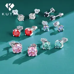 4-claw Real Moissanite Stud Earrings for Women 925 Sterling Silver Earring White Pink Red Green Color Diamond EarringCertified