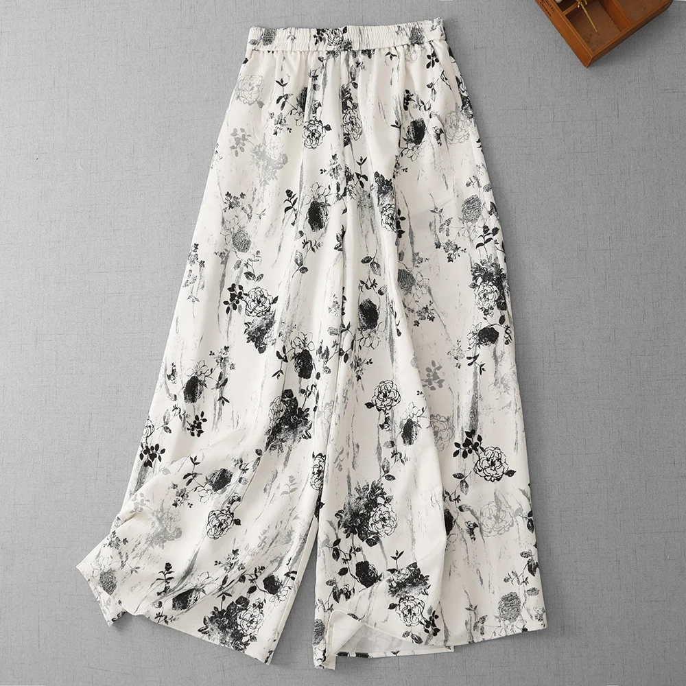 

Chinese Style Water-Media Wide Leg Casual Pants Women's Summer Thin Design Small Size Casual Pants National Trend Skirt-Pants