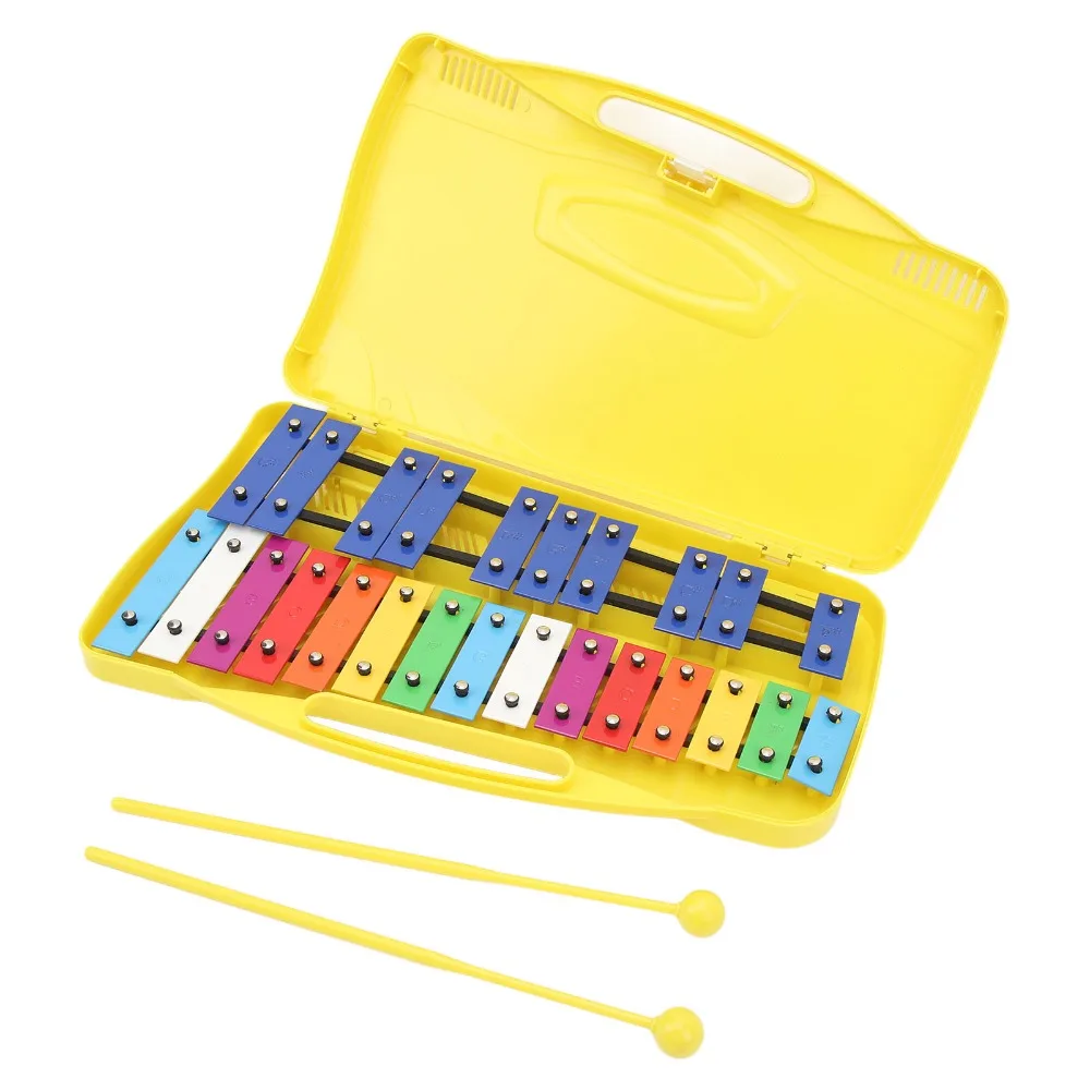 Durable 25 Notes Musical Xylophone ABS+Metal Yellow Percussion Instrument Aluminum Keys Xylophone For Music Lover