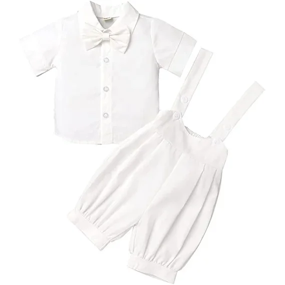 Baptismal Baby Boy  with Shoes Hat What Christening Outfit Boys and Girls Bow Tie Blouse Tops  Overalls Birthday