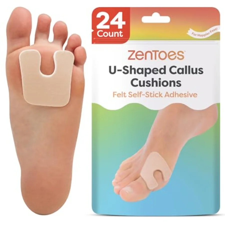 

U-Shaped Felt Callus Pads Protect Calluses from Rubbing on Shoes Reduce Feet and Heel Pain Pack of 24 1/8" Self-Stick Pedi Cush