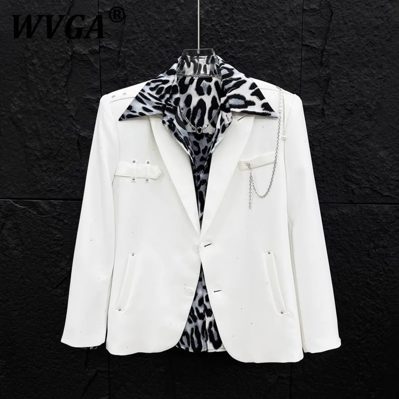 

WVGA Spring Autumn New Men Tide High Street Starry Sky Fashion Blazer Korean Style Chic Casual Niche Pearl Chain Suit-Coat W7426
