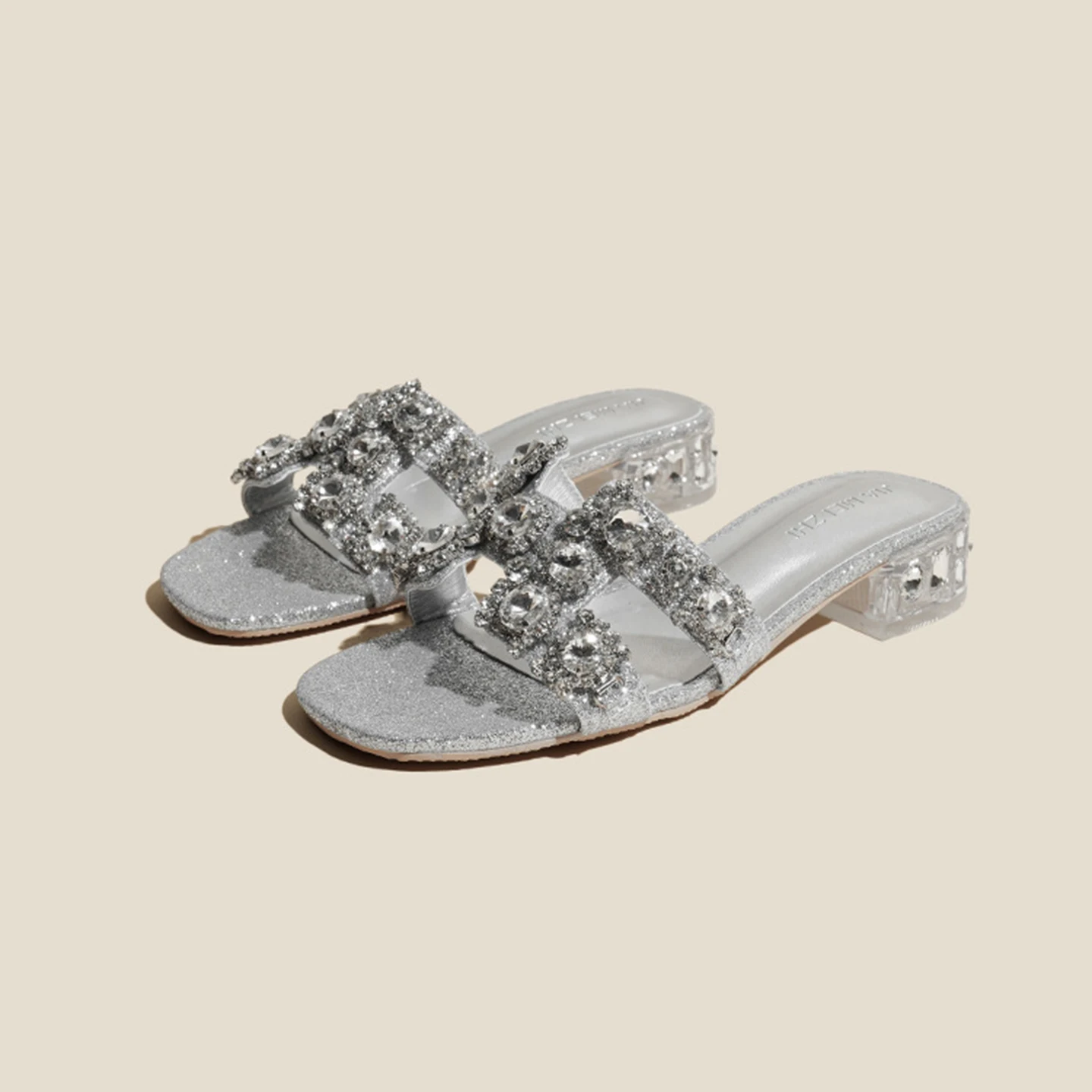 

Womens slippers elegant summer rhinestone soft-soled anti-slip breathable versatile thick medium heels perfect beach wear