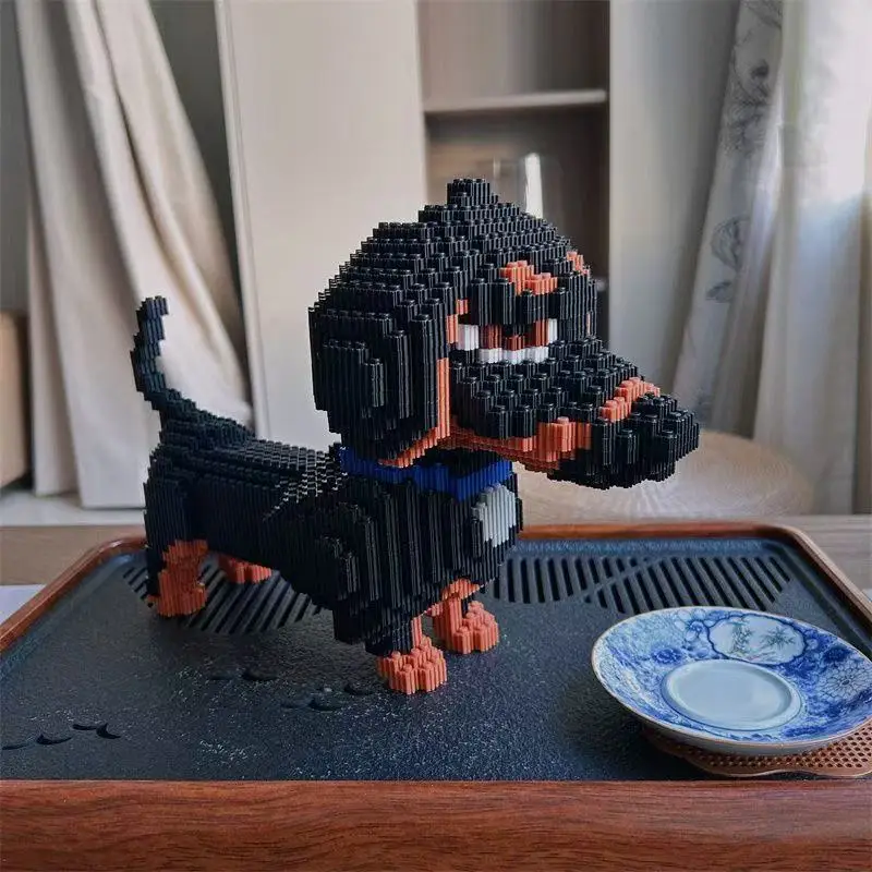 3D Pet Cute Dachshund Dog Micro Diamond Building Block Small Particle Learning Interactive Playtime Brick Toys Children's Gifts