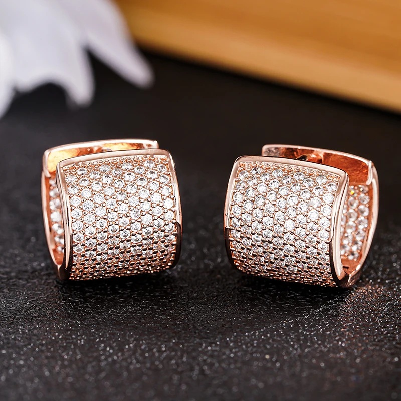 Huitan Chunky Hoop Earrings for Women Full Sparkling Cubic Zirconia Silver Color/Rose Gold Color Huggie Earrings Fashion Jewelry view 5