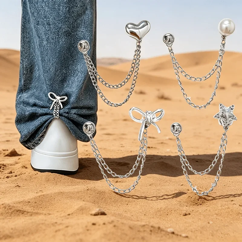 4/8 Stück dekorative Clips für den Saum von Kleidung, Herz-Schleifen-Design, geeignet zum Befestigen von Knopfkettenclips an Hemden, Hosen und Manschetten – Detail 7