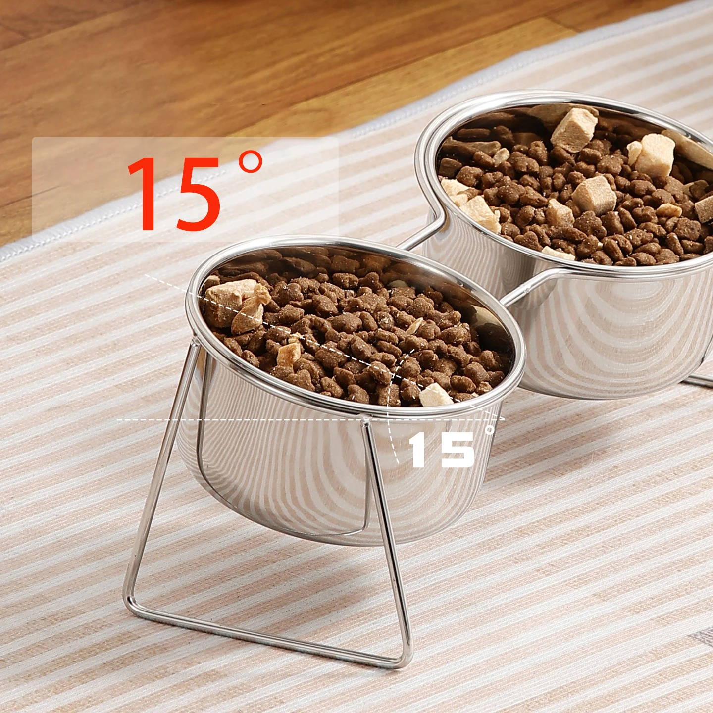 Katzenfutternäpfe aus Edelstahl mit Neigung und Nackenschutz, Bruchsichere Erhöhte Futterschale 15 ° Futternapf für Kätzchen und Welpen, Haustierbedarf – Detail 3