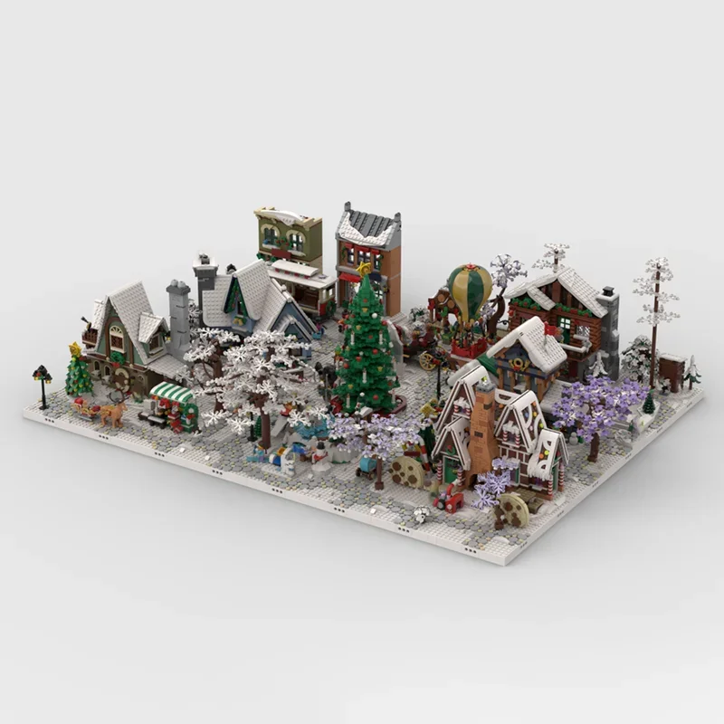 Moc Building Blocks Street Winter Christmas Town Base Technology Modular Building Blocks Festival Gift Children's Toy DIY Set