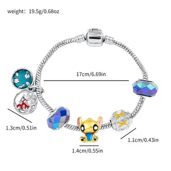 迪士尼串珠手鍊,莉蘿與史迪奇卡通可愛金屬吊墜手鐲,DIY串珠鏈條首飾禮品配飾,適合女性和兒童 10 最佳銷售 潘朵拉手鐲 - №3