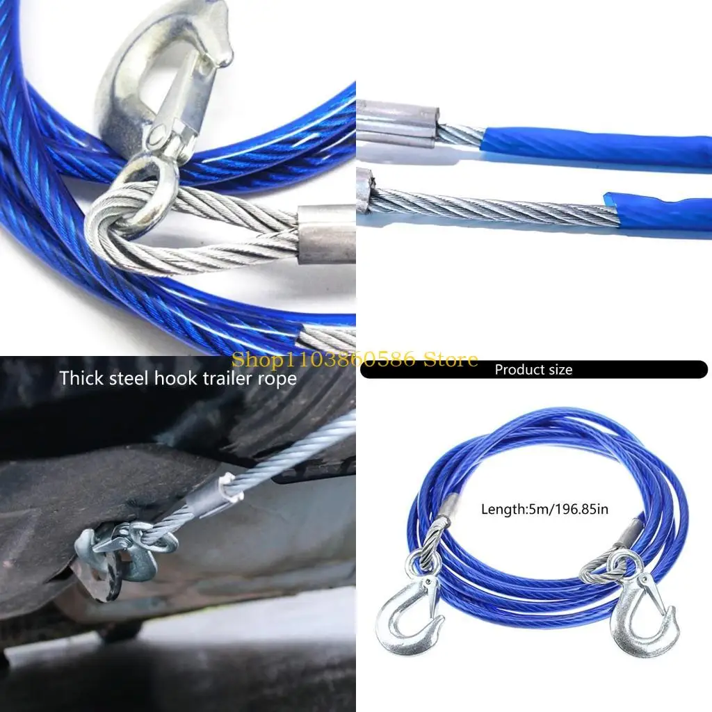 242A 4M/5M Cable Cable Winch STREP ROPE لسحب حبل السحب الثقيل للسيارة مع خطاف السلامة لاستعادة السيارة
