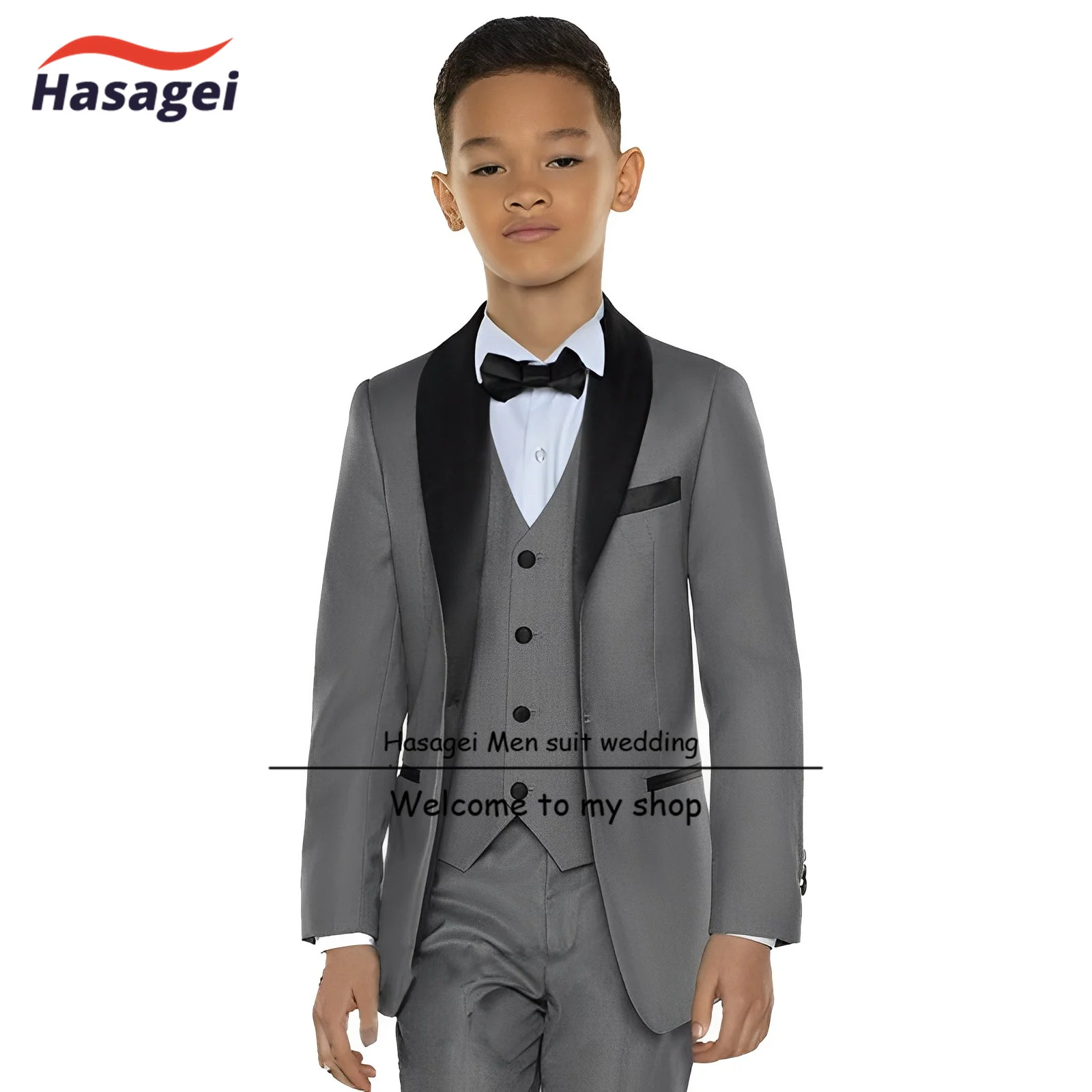 Completo da sposa per ragazzi bianchi Set da 3 pezzi (giacca pantaloni gilet cravatta) Blazer personalizzato per bambini da 2-16 anni