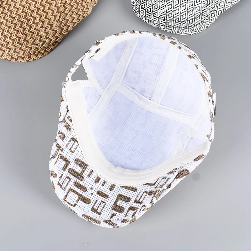 Summer Straw Hat Sun Cap For Men 2026 Fashion Beach Sunhat Letter Striped Print Peaky Blinders Flat Cap Man Newsboy Hats