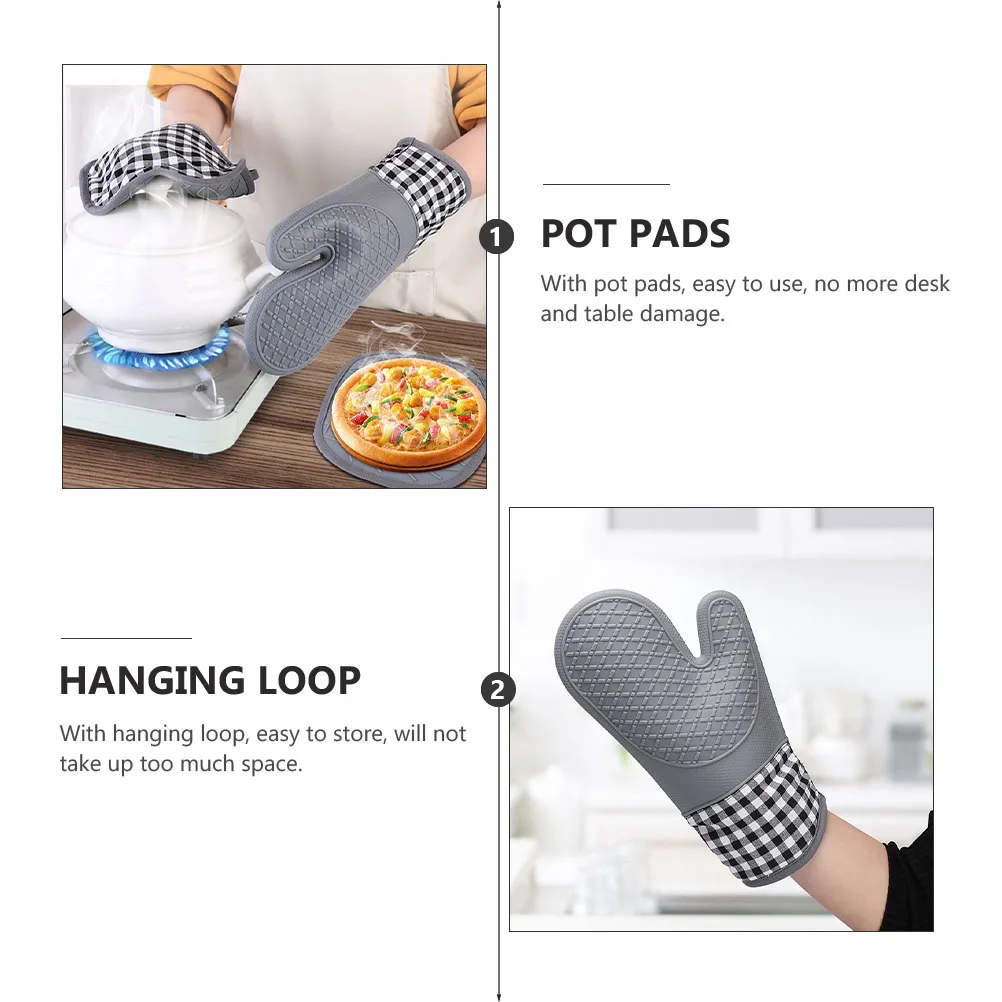 

1Set Thick Heat Resistant Oven Mitt Sturdy Damage Protection Hanging Loop Insulated Gloves Oven Gloves Hot Pad