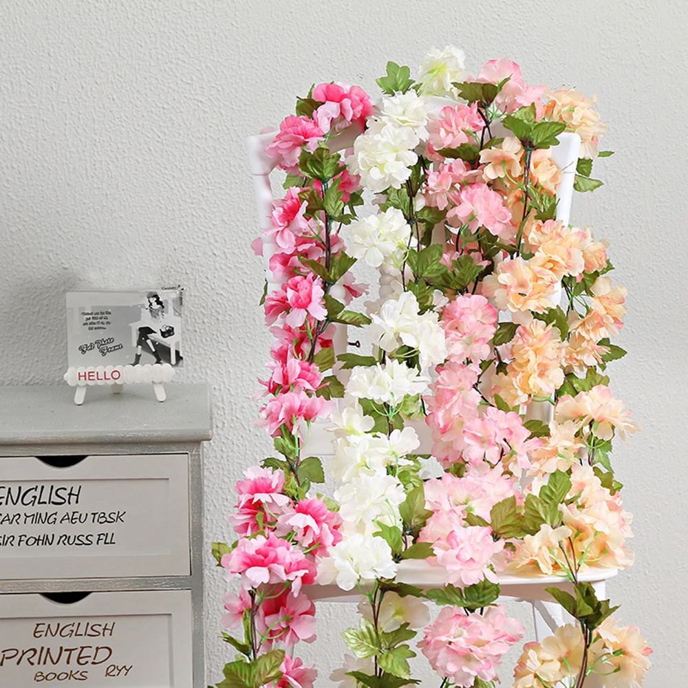 5 Stück Künstliche Kirschblüten-Ranken, Künstliche Hängende Kirschblüten-Pflanzen für Heim, Garten, Wand, Zaun, Hochzeitsdekoration – Detail 6