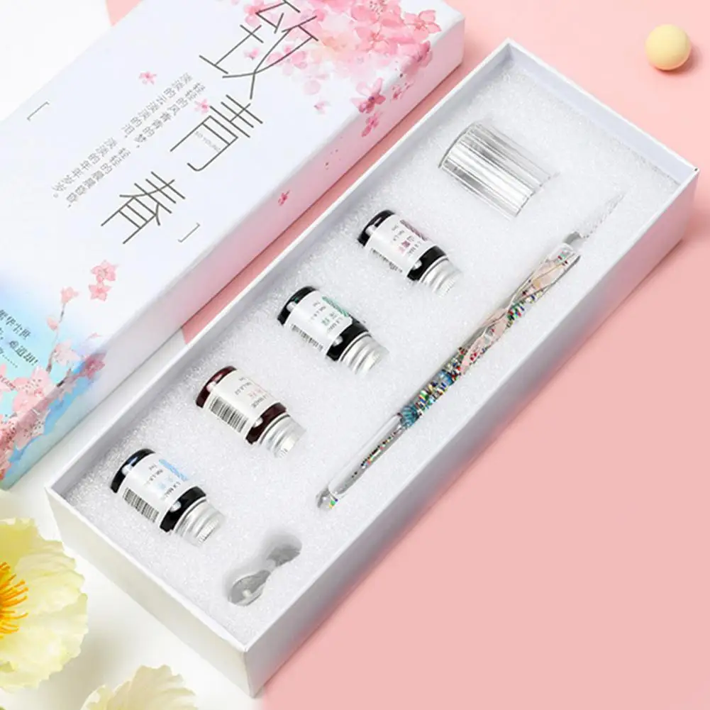 Signature Pen Dried Flower Design Strong Ink Absorption Lightweight Vintage Glass Pen Set Birthday Gift перо калиграфческое 딥펜