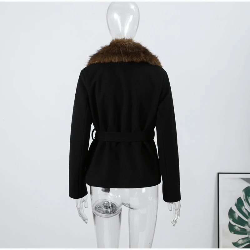 Vintage-Mantel mit Kunstpelzkragen und Schnürung, abgeschnittener Mantel, Gürtel-Taillenjacke, weiblich, 2025, warme Herbst-Winter-Outer, High-Street-Outfit – Detail 2