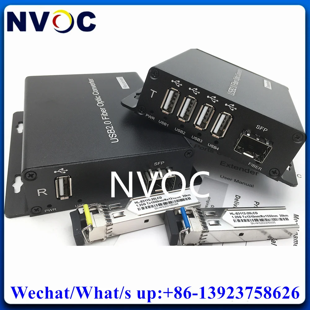 1Ch USB2.0 Compatible with 4Ports 2.0 USB Data Fiber Modem with 1.25G SM BIDI 300M LC SFP Optical Transceiver Module