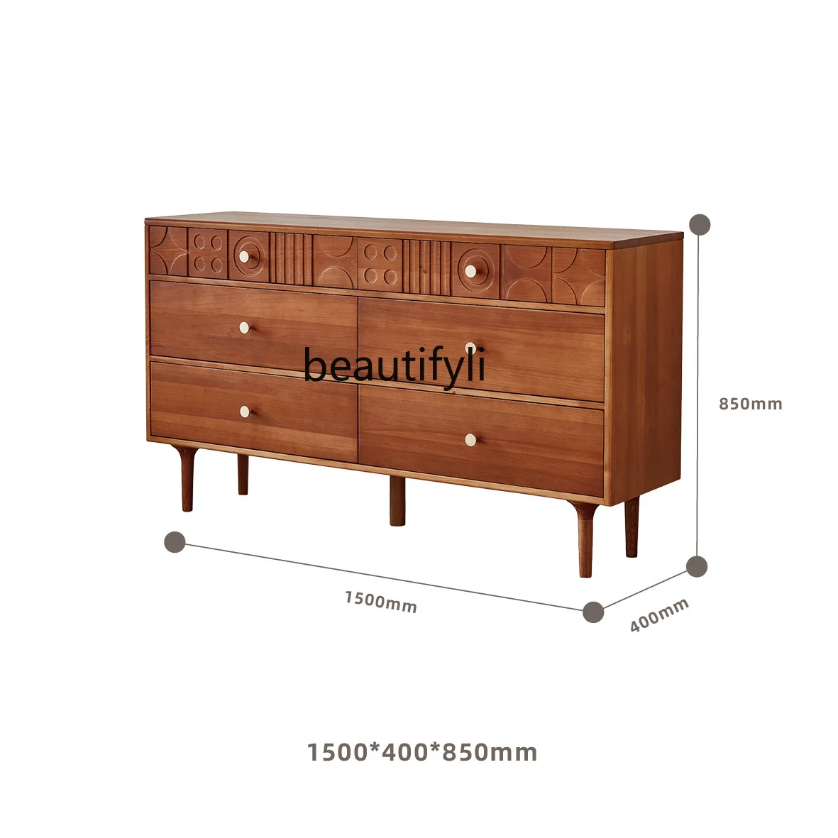 Retro solid wood, living room dining side porch side cabinet against the wall, six bucket storage locker