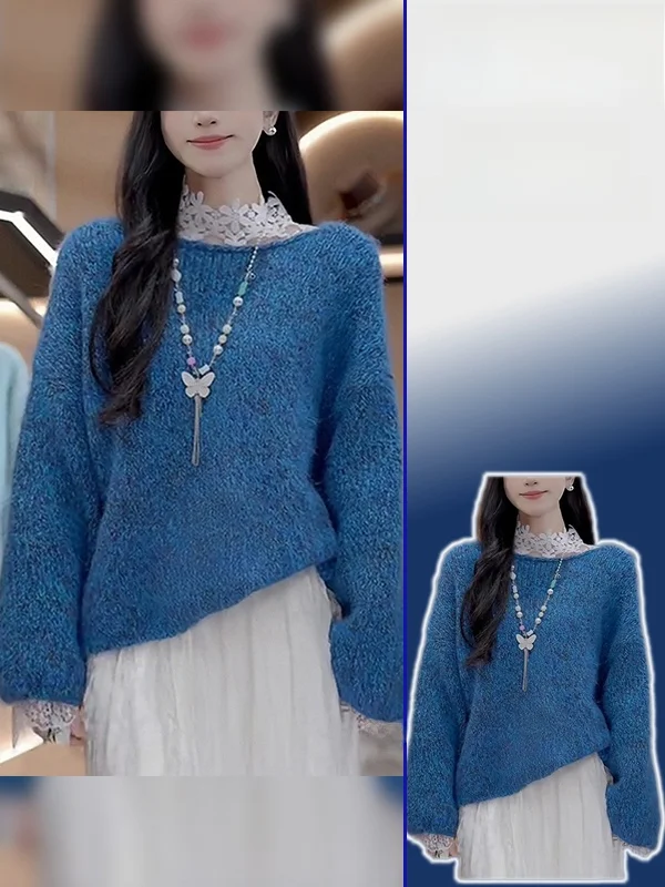 

Lace Sweater And Knitted Long Sve T-irt Women's plus Size Casual Sle Two-Piece Set Spring Autumn Faion Comfortable L...