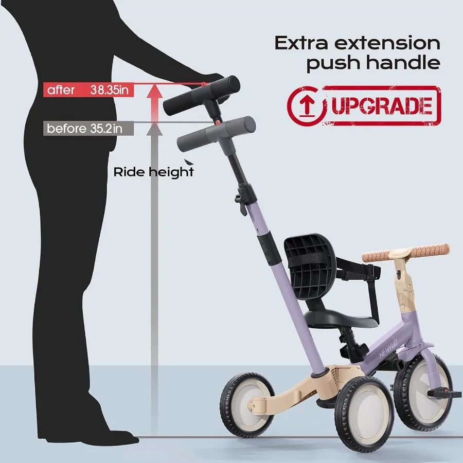 1～3歳向けのプッシュハンドル付き幼児用三輪車、幼児用自転車、男の子と女の子のための誕生日プレゼント、5 in 1キッズトライク、バランスバイク
