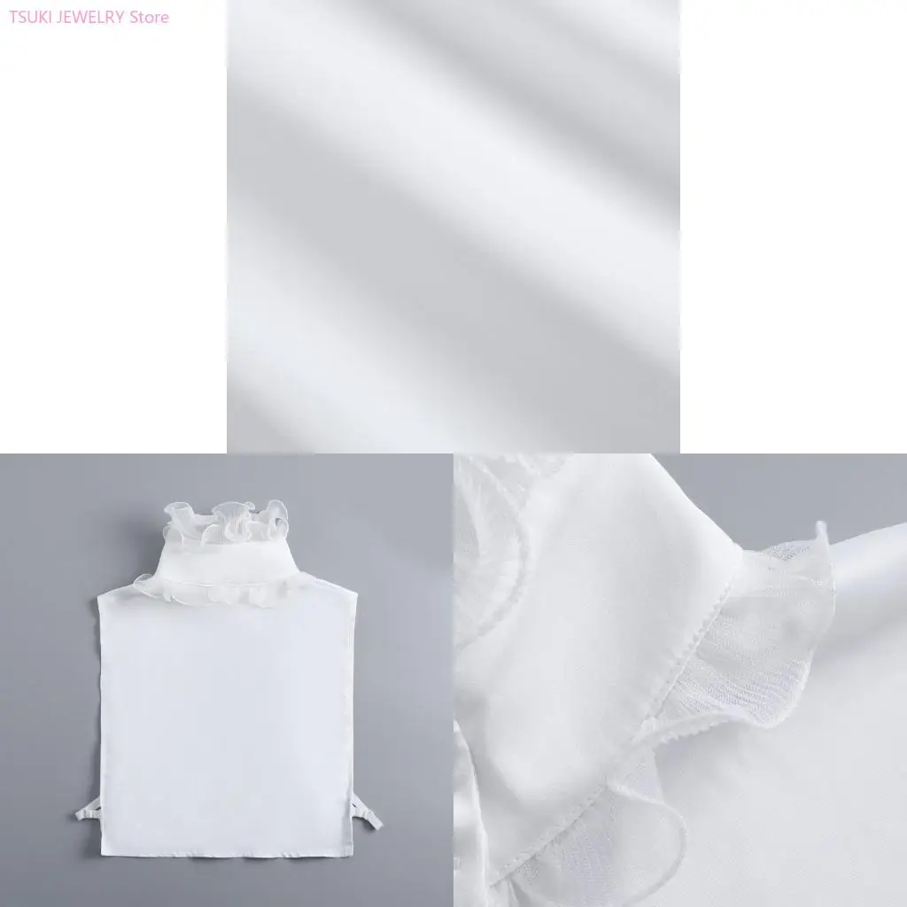 62KE Ruffle High Neck Collar Neckpiece Women Fashion Decorative Collar Half Shirt