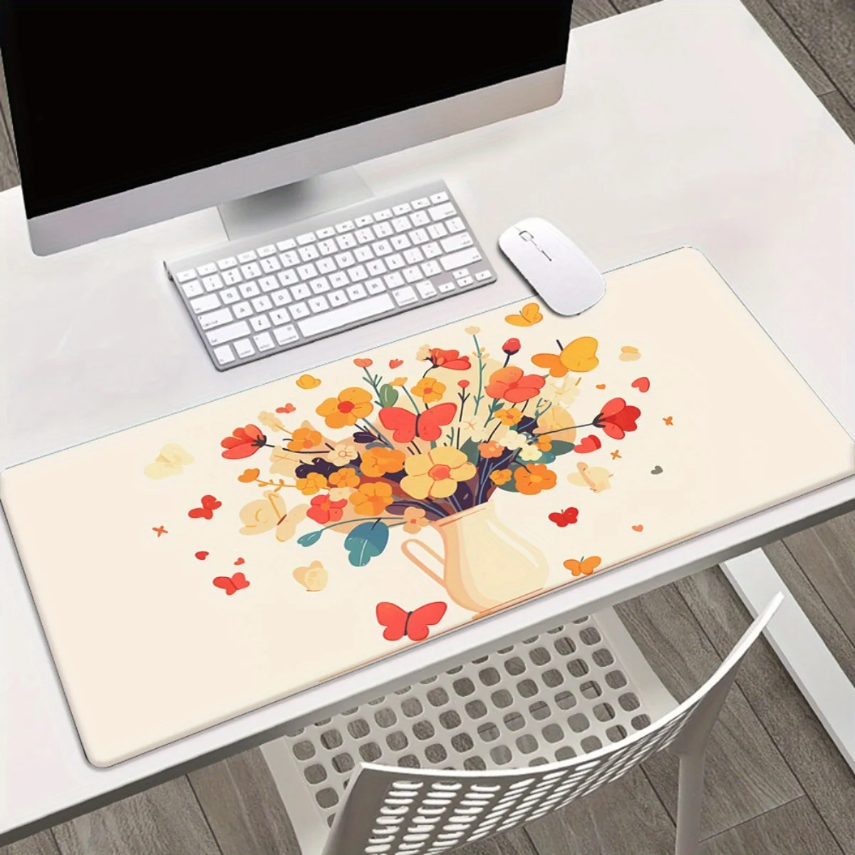 

1pc Flower bouquet with butterflies HD Printed Pad for Desk, Multi Functional XXL Mousepad, Keyboard Gaming Mouse Mats, Office C