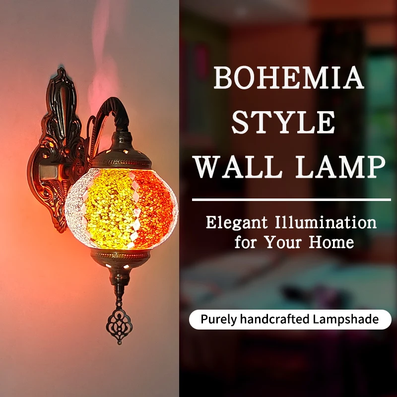 

Vintage Bohemian Mosaic Color Glass Indoor Wall Lamp forHotel Restaurant Hall Bedroom Walkway And Bar Unique Wall Lighting Decor