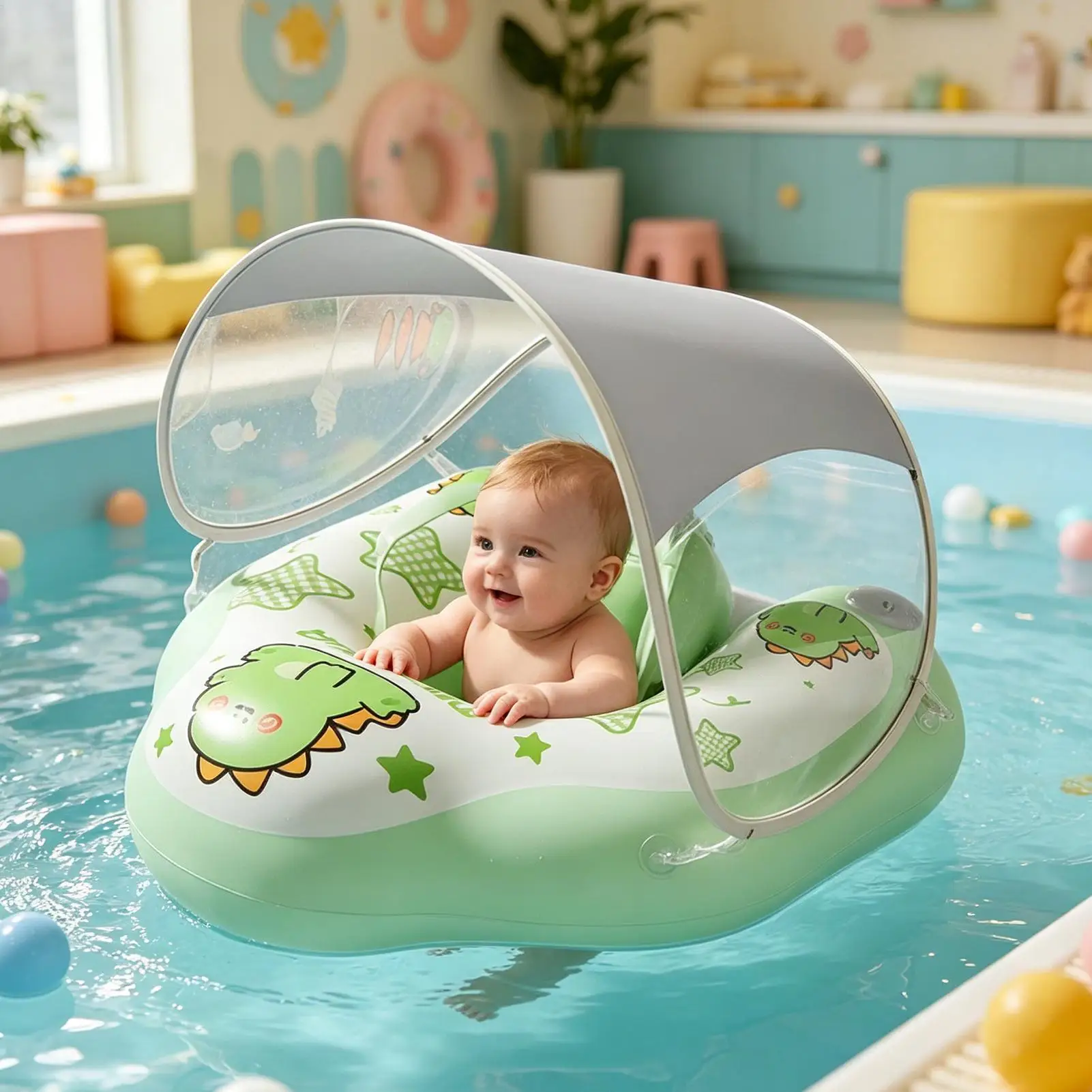 Inflatable Baby Swimming Float With sunshade Infant Ring Kids Pool Accessories Circle Bathing Summer Toys