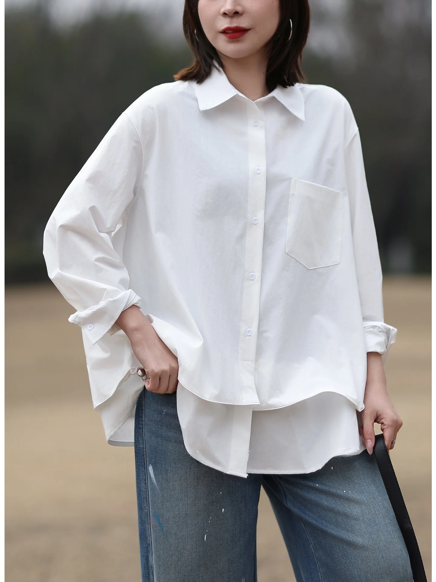 

Tree Also Faion mat Loose Silhouette irt Women Long Sve Spring 2025 Layering Design Breathable Comfortable