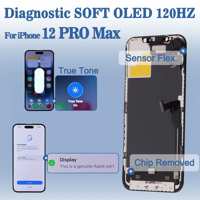 Диагностический дисплей для iPhone 12 Pro Max, сенсорный экран с диджитайзером, мягкий OLED-дисплей для замены 12 Pro Max, 3D Touch, Face ID.