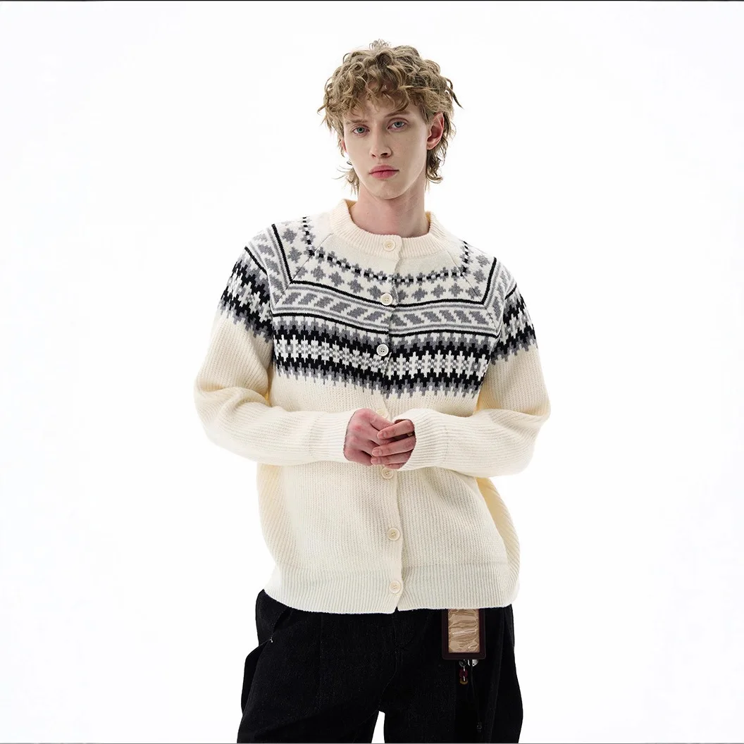 Unisex Knitting Sweater 2025 New Retro Fair Isle Cardigan Ethnic Inspired Unisex Premium Knit Long Sleeve Trendy Sweater