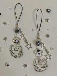 Y2K stargirl downtown metal black and white bunny Shrinky dink phonecharm