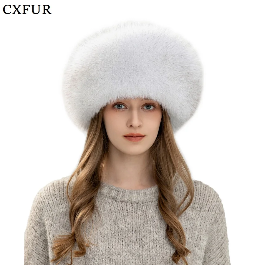 

Leather Top Women Winter Real Fox Fur Hat with Pompoms CX-C-368