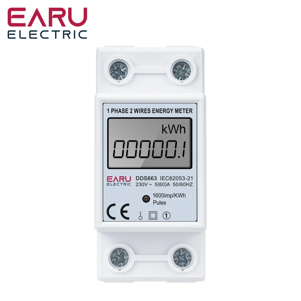 Image of EARU AC230V/110V 60A 50/60Hz Digitaler Einphasen-Stromzähler kWh Digitaler Wattstundenzähler Testmessgeräte DIN-Schiene