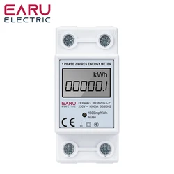 AC 230V 110V 60A 50/60Hz LCD Digital Display Single Phase Electric Energy Meter kWh Digital Watt-Hour Meter Test Meters Din Rail