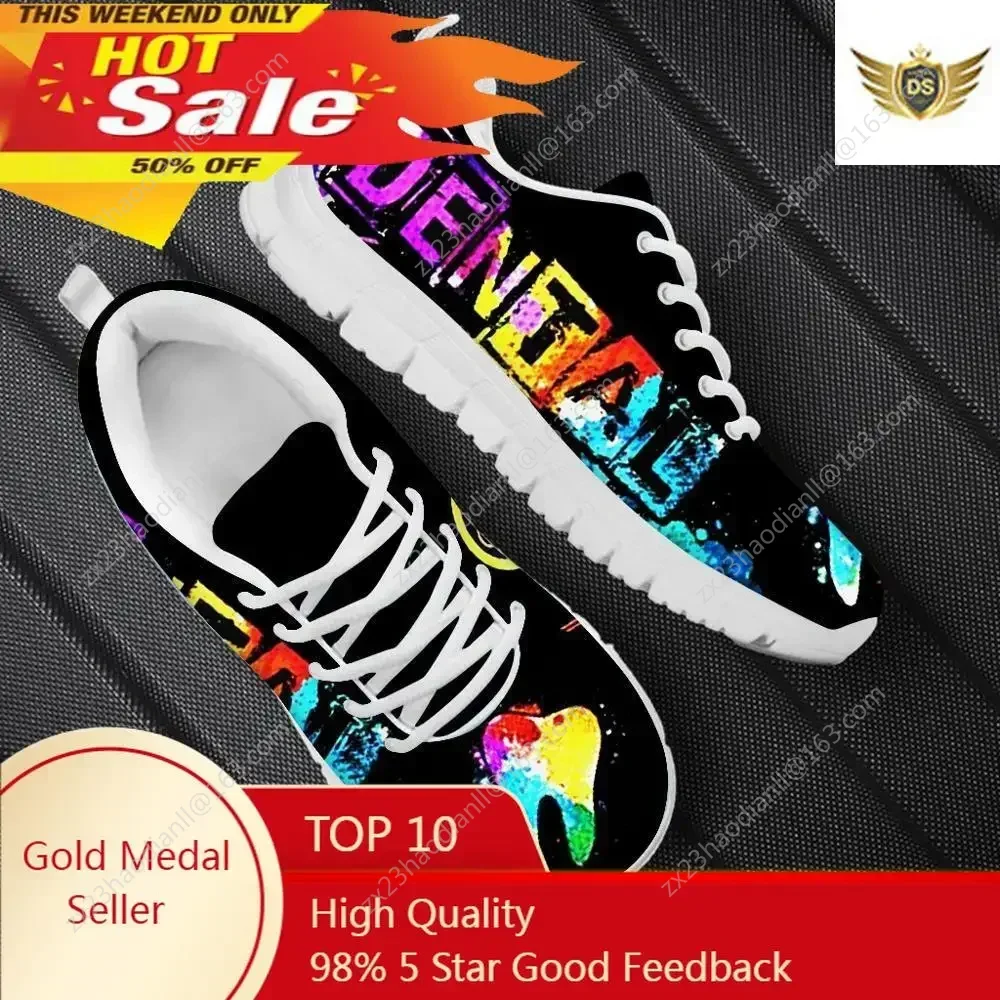 

New Casual Men Lace Up Flats Sneakers Cute Cartoon Galaxy Dental/Tooth/Dentist Print Women Shoes Brand Footwear