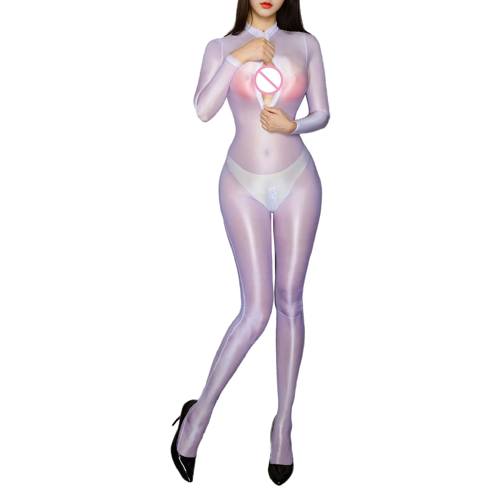المرأة النفط لامعة شير الجوارب بوديستوكينج رقيقة جدا كامل الجسم الجورب مع سستة المنشعب لملابس النادي ارتداءها شفافة
