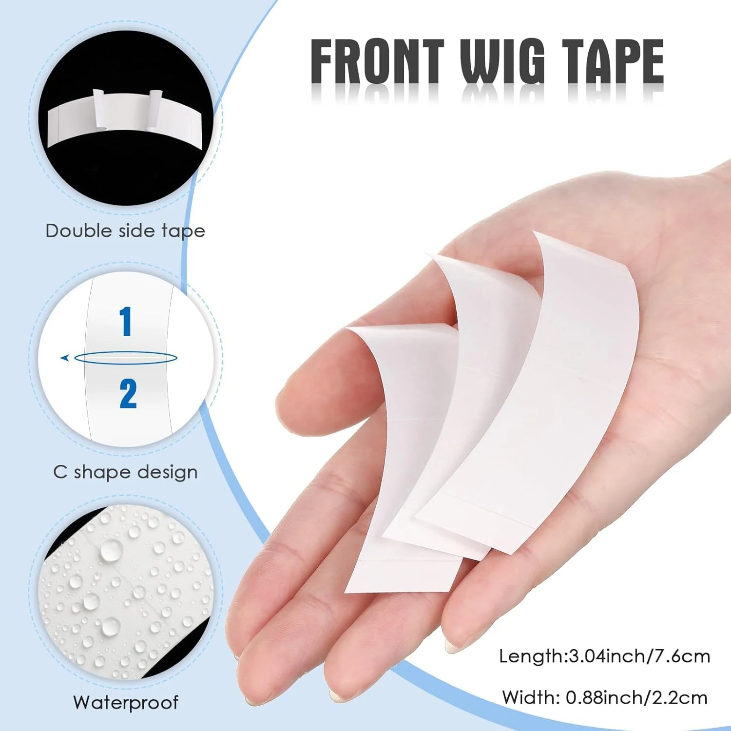 180 PCS Lace Front Wig Tape Double Sided Adhesive Waterproof C-Shaped for Long Short No Hair Wigs Toupees Pieces and Extension