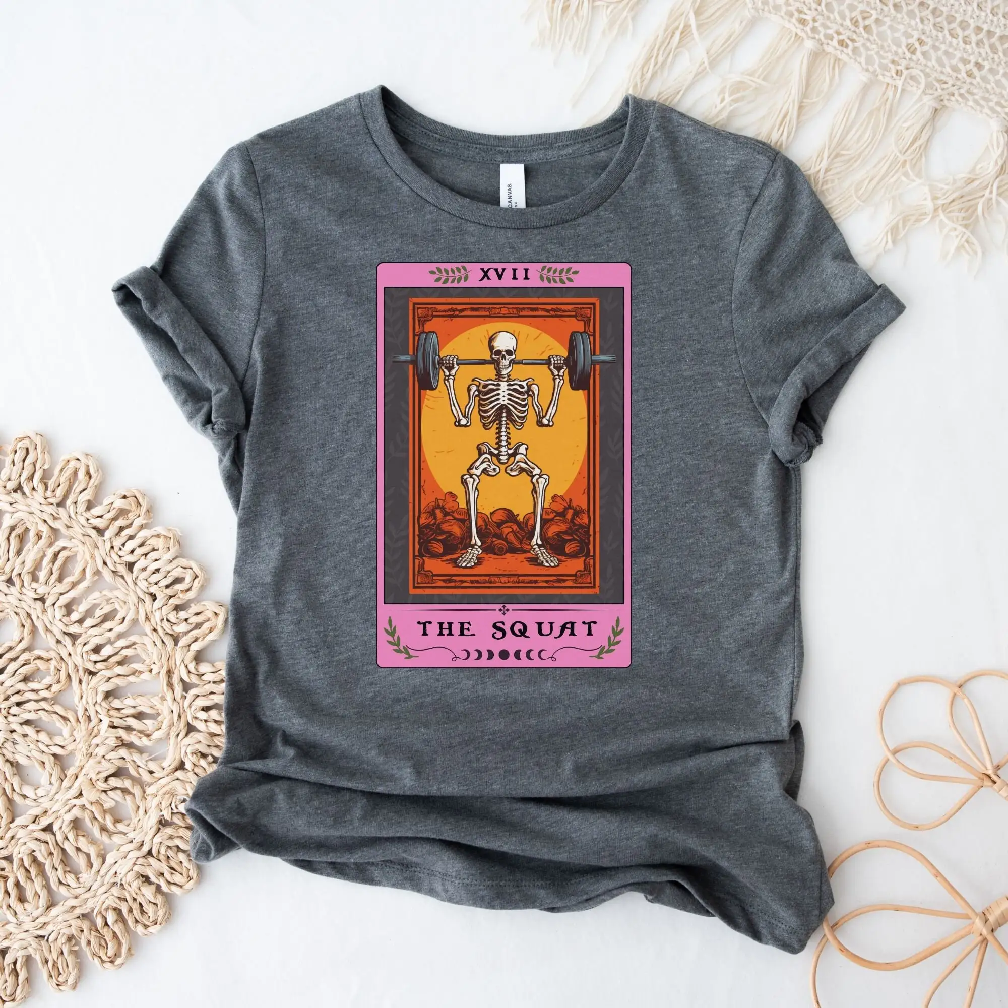 The Squat Tarot Card T Shirt Bodybuilder Muscle Mommy Weightlifting Skeleton Fitness Bodybuilding