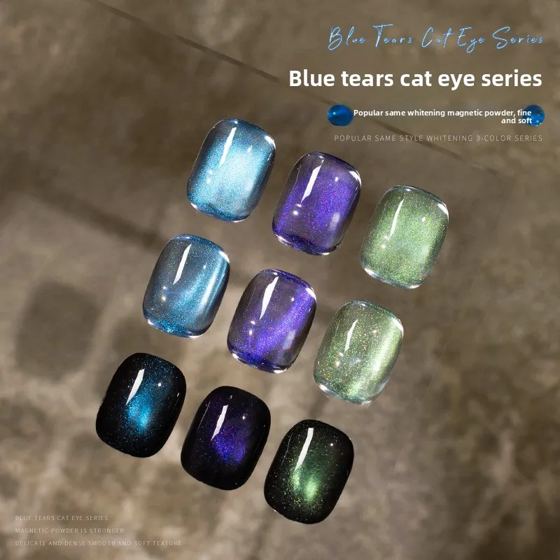 Blue Tears Cat Eye Series, 3 Colors 1pc/10ml Unique Blue Color And Magnetic Powder, Gives A Dreamy, Romantic Feeling