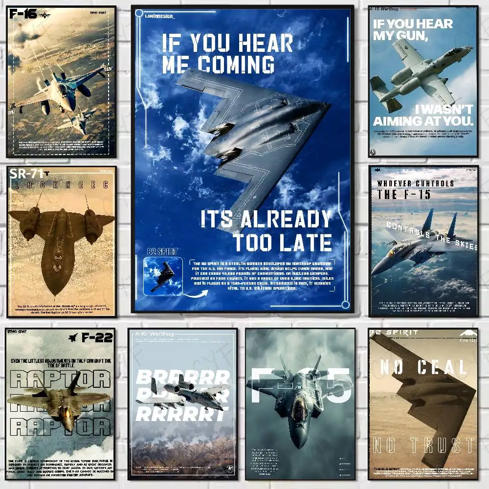 

Warcraft F22 35 B2 SR71 A10 Poster Home Living Bed Room Bar Hallway Sticky Wall Art Printing Waterproof Aesthetic Decor