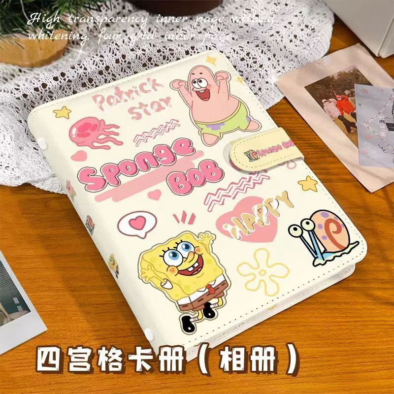 SpongeBob SquarePants Anime Collection Card Book 320pcs Large Capacity 4-grid Magnetic PU Leather Card Album Card Binder Holder