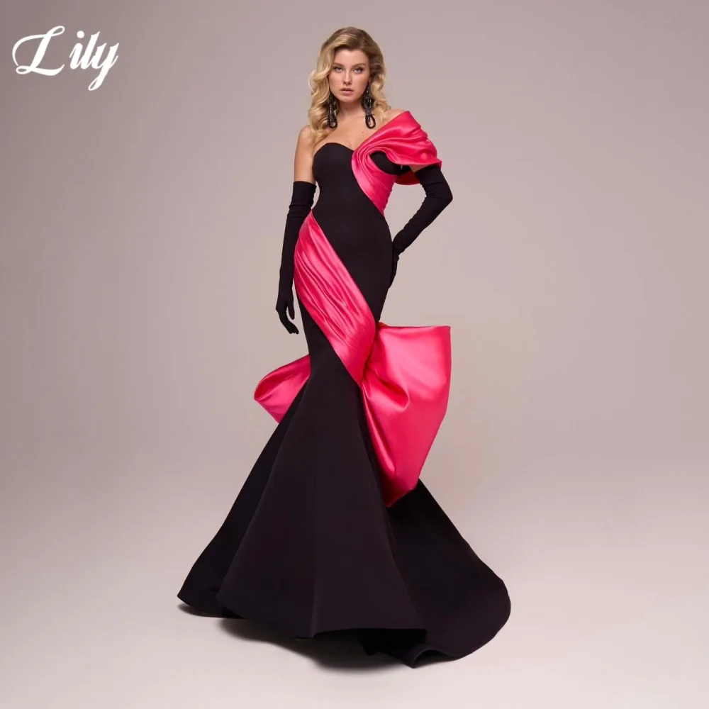 

Lily Pink Mermaid Prom Gown Sweetheart One Shoulder Party Dress Satin Pleating Ruffles Chic Woman Evening Dresses Customized