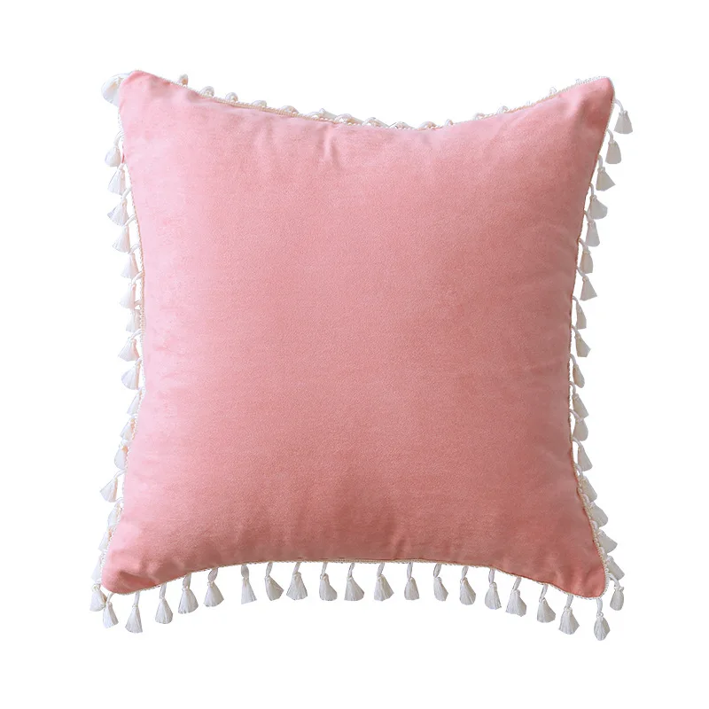 Soft Suede Pillow Cover with Tassels Yellow Blue Green Navy Pink Cushion Cover Bedroom Sofa Decoration Pillow Cases 45x45cm