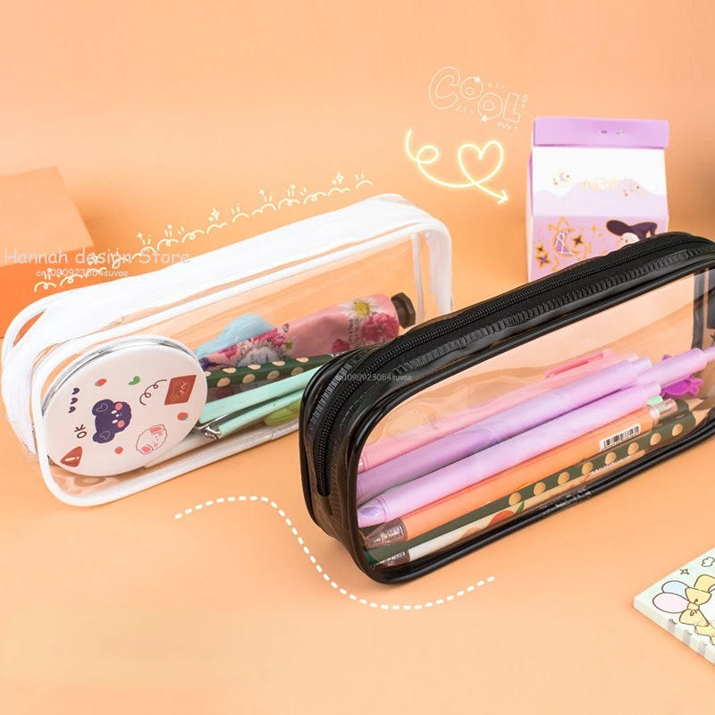 Women's Cosmetic Bag Transparent Travel Accessories Makeup Zipper Waterproof for Girl Student PVC Brush Pencil Case Pouch