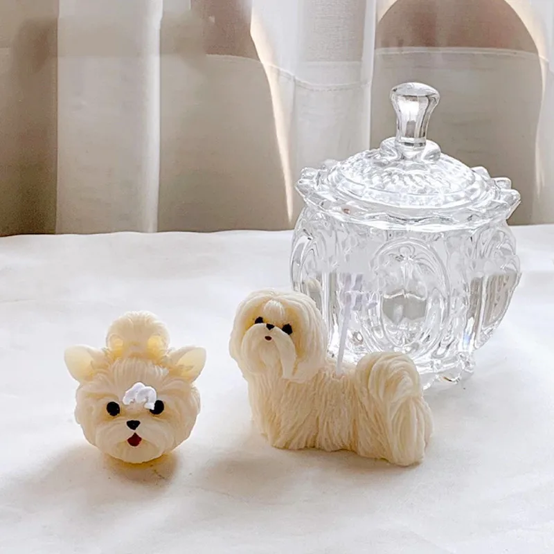 3D Shih Tzu Cute Dog Aromatherapy Plaster Handmade Soap Mold Candle Mold Chocolate Baking Cake Decoration Silicone Mold