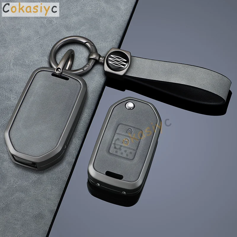 Leather Car Flip Key Case Protective Cover Shell Keychain for Honda Civic CR-V HR-V Agreement Jade Crider Odyssey 2015-2018