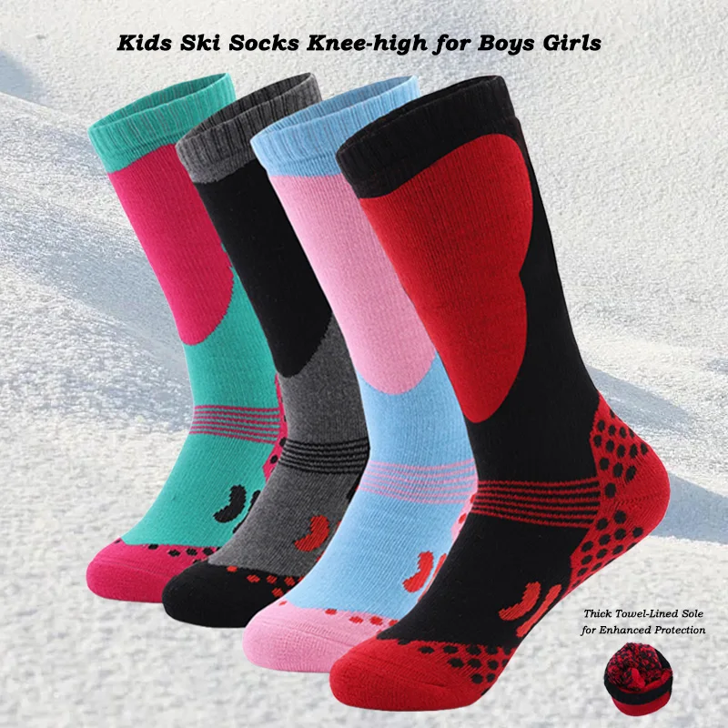 

VITALINOO Ski Socks Kids Winter Warm Thermal Snow Socks Knee High Skiing Snowboarding Skating for Toddler Boys and Girls 2 Pairs